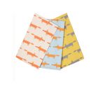 Stone, blue & yellow tea towels with a fox print on them