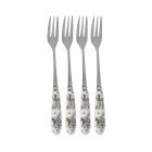 porcelain and stainless steel cake forks with an alice in wonderland design