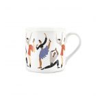 white fine bone china mug printed with abstract dancing figures