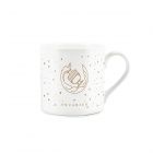 stunning white bone china coffee mug with gold zodiac star sign print