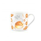 thin bone china mug with pastry and text print