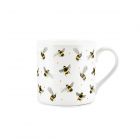 Fine bone china white mug with watercolour bees flying all around