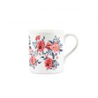 Small fine china mug printed wit a red and green peony design