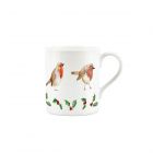 Hand-painted robin and holly small fine china mug