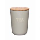 Pale grey tea canister with bamboo lid
