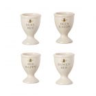 set of four ceramic egg cups with bee pattern