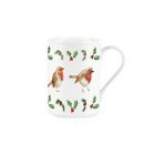 Christmas robins and holly fine china mug with watercolour handpainted birds