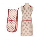 cotton apron and double oven glove set with red star design