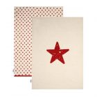 set of two cream cotton tea towels with red star pattern
