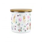 Enamel and bamboo storage jar printed with bunnies and Easter eggs