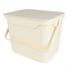 Cream colour 5 litre plastic food waste compost caddy bin with handle and ability to be wall mounted. Neutral home storage box container.