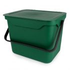 green 5 litre plastic food compost caddy for your kitchen, with a black handle