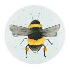 round glass chopping board with a bumblebee print