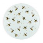 round glass chopping board with a bumblebee print