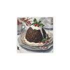 a small square glass hot pot stand with a picture of a christmas pudding