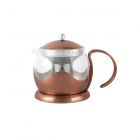 small round copper and glass teapot with mesh filter