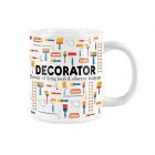 JUmbo stoneware mug printed with decorator text and tools