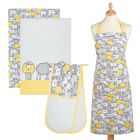 Kitchencraft Kitchen Apron, Tea Towels & Double Oven Glove Set - Yellow Sheep