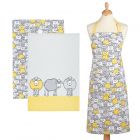 Kitchencraft Kitchen Apron & Tea Towels (2 Pack) Set - Yellow Sheep