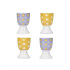 purple and yellow egg cups with a floral pattern