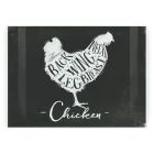 large textured black worktop protector with image of the different cuts of meat on a chicken