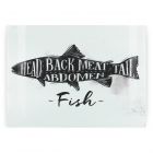 large textured glass chopping board with a fish design