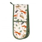 cream double oven glove with green piping and leopard print design