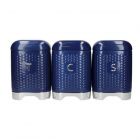 Blue and silver tea, coffee & sugar storage with textured finish
