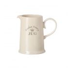 cream ceramic jug with kitchen pantry jug label and crown decoration