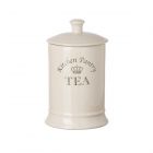 cream ceramic tea storage jar with kitchen pantry tea text and crown decal