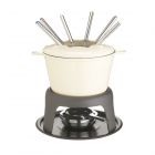 cream cast iron fondue set with 6 serving forks for chocolate and cheese