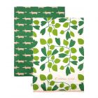 set of two mint green tea towels, one with floral print and one with fox print