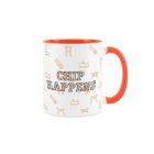 Durable ceramic mug with orange coloured inner, printed with a carpenter joke