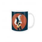 Ceramic mug with cartoon saxophone player print