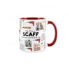 red inner ceramic mug with scaffolding text and equipment 