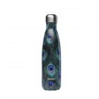 Peacock feather printed stainless steel water bottle
