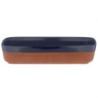 Rectangular terracotta cookware and serveware dish featuring a navy blue dip glaze.