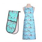 cotton apron and double oven glove set with bright zoo animal pattern