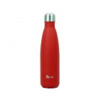 Insulated stainless steel water bottle coated in matte red 