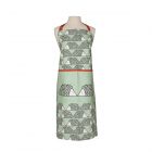 sage green kitchen apron with orange trim and multi hedgehog print