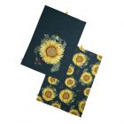 navy blue sunflower tea towels with sunflower pattern