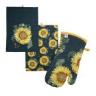sunflower patterned oven glove and kitchen tea towels set