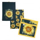 oven pot grab and tea towels set with rhs endorsed sunflower pattern