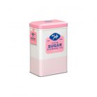 white and pink icing sugar metal storage tin
