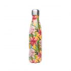 Stainless steel water bottle with artistic tropical flowers