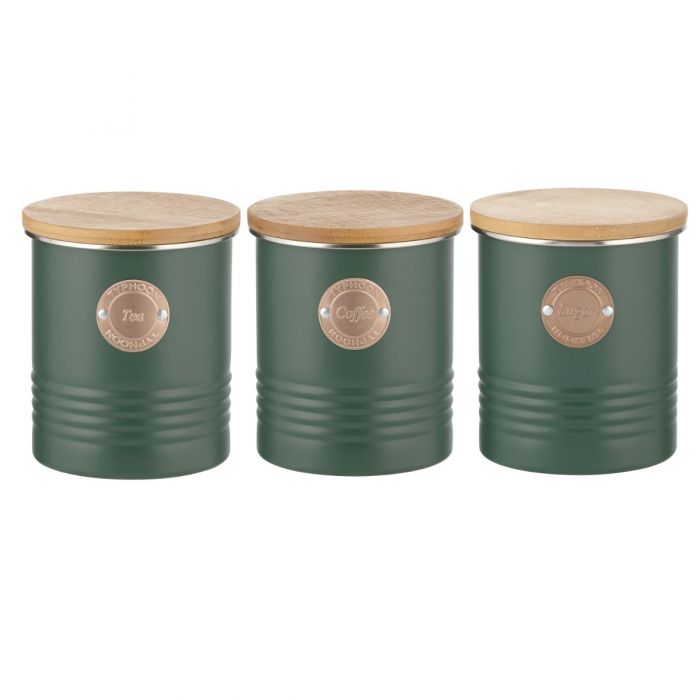 Olive green tea coffee shop sugar canisters
