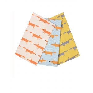Scion Mr Fox - Set of 3 Tea Towels (Stone/Blue/Yellow)