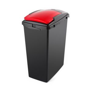 Large recycling bin with red lifting lid and interlocking system