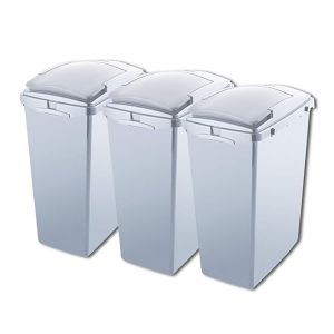 set of 3 light grey recycling bins, made from 100% recycled plastic