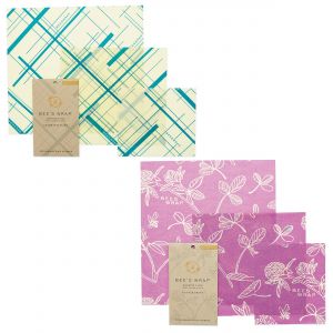 Bee's Wrap Food Covers - 2 x Sets of 3 - Geometric Teal & Clover Design